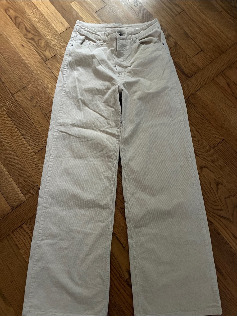 H&M Cream Wide-Leg Jeans - High Rise Flare